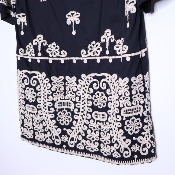 MAEVE Short Sleeve Collared Mini Shirt Dress Black Embroidered Casual Women's XS - Picture 11 of 15